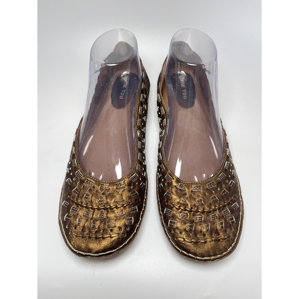 Me Too Bronze Metallic Woven Leather Ballet Flats Perforated Slip On Womens 8.5